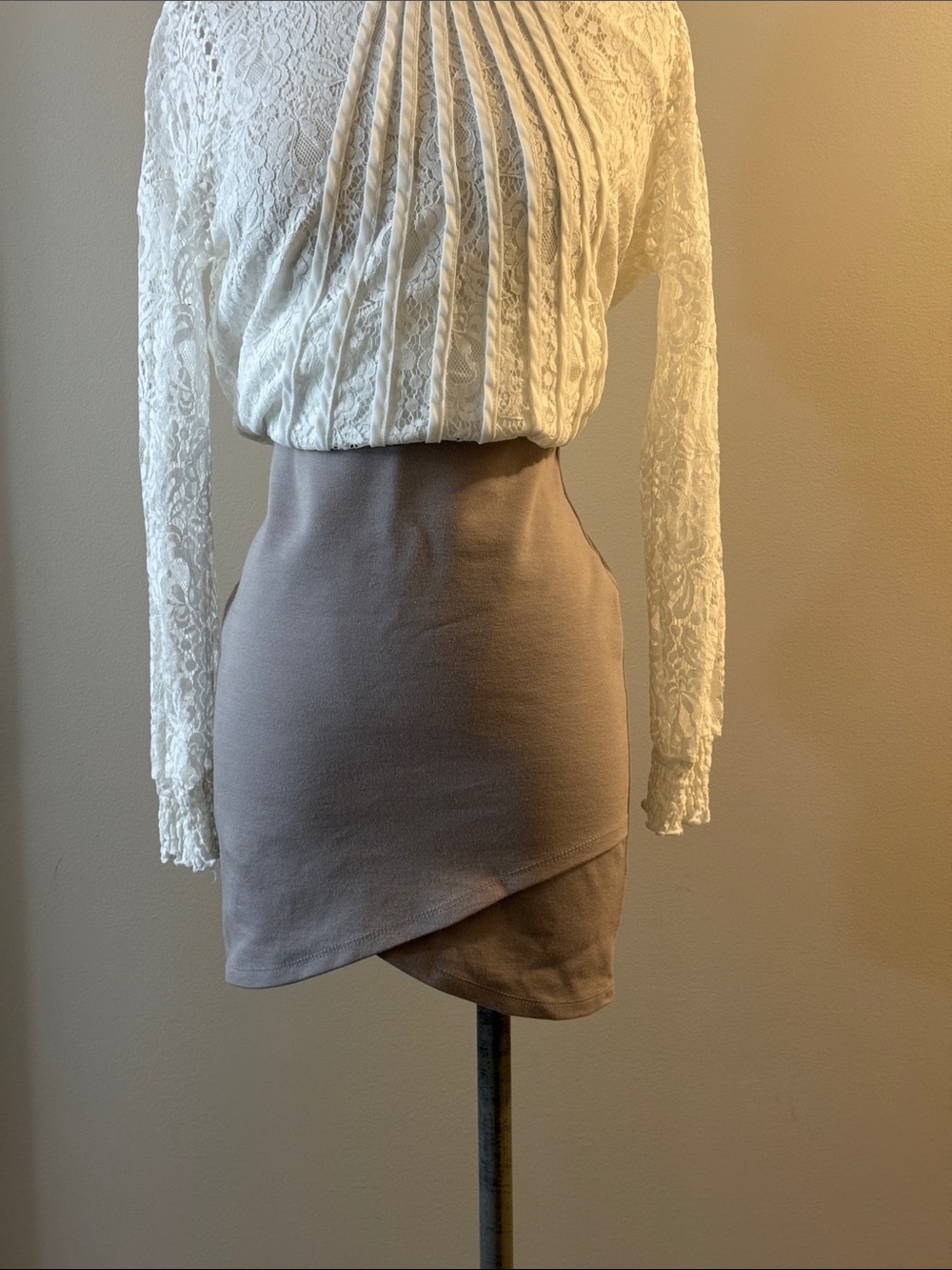 Sunday Best Taupe Pencil Skirt with Asymmetrical Hem